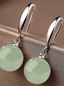Luxurious 925 Sterling Silver Drop Earrings with Jadeite And Turquoise Vintage Style Womens Fashion Jewelry  out