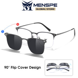 MENSPE แว่นตากันแดด2 In 1แว่นกันแดดโพลาไรซ์ผู้ชายแว่นกันแดดแม่เหล็กเคสแบบพับปิดได้90 ° อัปเกรดแฟชั่นครึ่งกรอบแว่นตาป้องกันรังสียูวีใส่ได้ทั้งชายและหญิงแว่นตาแฟชั่นกีฬาท่องเที่ยวกลางแจ้งวิ่งปีนเขา
