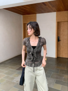 NIHAOKANONG | Áo Sơ Mi Elegance Ôm Body Tiers Voan Tùng Tay Ngắn