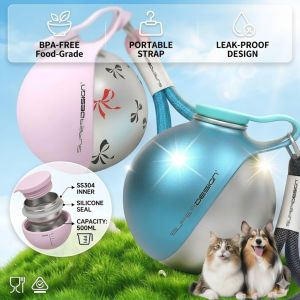 XMSJ | 285ml Stainless Steel Dog Water Bottle Portable Travel Pet Drinker Leak Proof Ball Flask With Collapsible Silicone Bowl Set