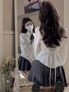 ชุดนักเรียน JK แขนยาว ทรงเข้ารูป สำหรับผู้หญิง ช่วงฤดูใบไม้ผลิและฤดูใบไม้ร่วง ดีไซน์เก๋ไก๋ ชุดเสื้อผ้าทำงาน