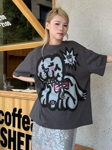 FORDARE Loose Casual Butterfly Knot Dog T-shirt Cotton Short Sleeve round Neck Print Top for Spring 2024 Handpicked Store