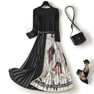 Stylish and Highly Design Long Sleeve Knit Dress High Waist Floral Print