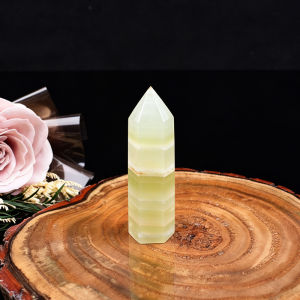 Natural Green Afghanistan Jade Crystal Point Wand Hexagonal Prism Tower Healing Stone Home Desktop Decor Gift