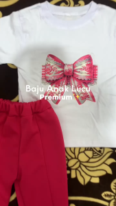 Setelan Anak Perempuan Terbaru Motif Pita Dasi Kupu-Kupu Usia 1-8 Tahun Fashion Cewek Imut