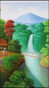 Lukisan Pemandangan Alam Panen Padi Ukuran 60cm x 80cm Hanya Lukisan Nya Saja Asli Cat Minyak