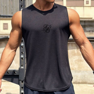 Summer New Trend Mens Pullover Round Neck Mesh Bottom Shirt Sports Fitness Swimming Running Shirt Sleeveless Vest Quick Dry