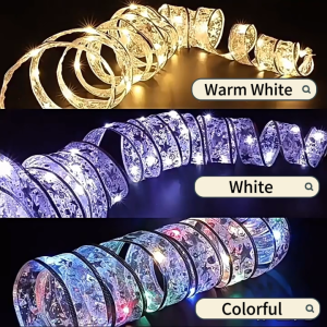 NUVOX Christmas Tree Decorations Ribbon Lights 33ft 100 LED String Lights Battery-Powered Copper Wire Christmas Tree Ribbon Lights for Holiday Party Weddings Indoor Christmas Tree Decorations