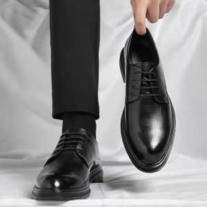 Leather Shoes Mens Casual Black British Business Formal Wedding Groom Shoes Increased Height Soft Bottom Autumn Winter Derby Shoes
