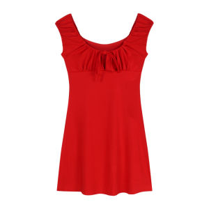 Đỏ Kỳ Nghỉ Đầm Không Tay Nữ Mùa Hè Mới Mỏng Gợi Cảm Váy Chữ A Eo Bó Sát Đẹp Đầm Ngắn