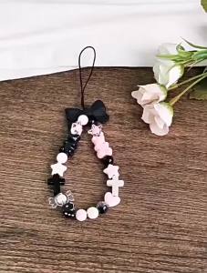 Sweet Cool Girl Butterfly Knot Phone Case Strap Black Pink Bear CCD Camera Pendant Beaded Mobile Phone Chain Ins Style