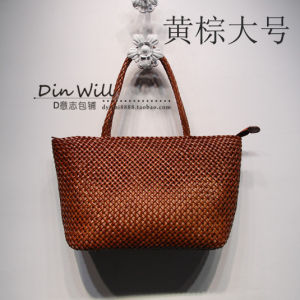 Trendy 2021 Din Yi Woven Leather Shoulder Bag Large Capacity Cool Handbag Womens Handbag Fashionable Basket Weave Design