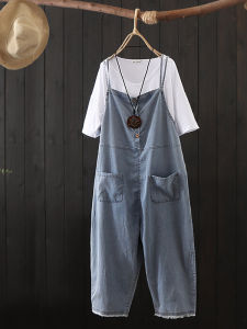 Xuning Womens Denim Suspenders Pants Summer Thin Style 2023 New Ice Silk Wide Salt System Design Fresh Fashion Narrow Waist