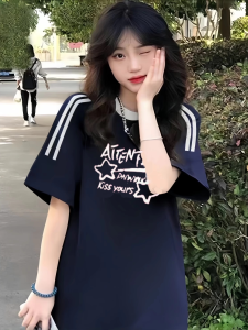 Áo Thun Cotton Tay Ngắn Mùa Hè Cho Bé Gái Dáng Rộng in Họa Tiết Phong Cách Hàn Quốc Tay Lửng Cổ Tròn