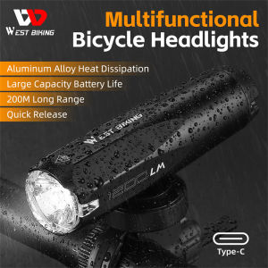 WEST BIKING Bicycle Headlight IPX5 Waterproof LED Front Light Type-C Charging MTB Road Bike Flashlight High Brightness Bike Accessories