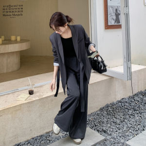 Gray Korean Style Commute Elegant High-End Suit Set Womens Casual Wide Leg Pants Two-Piece Set Autumn New Arrival