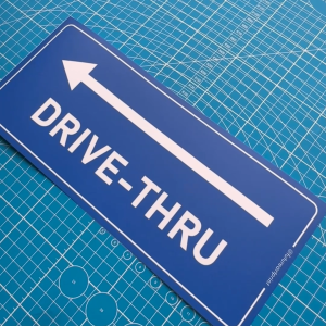 Drive-Thru Arrow. Drive Thru Pandu Lalu. Premium Sticker Sign Notice Signage Label. Waterproof Heavy Duty Outdoor.
