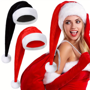 1 extra long plush Christmas hat in red and black holiday party accessories Halloween Christmas party