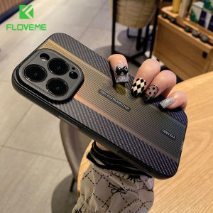 FLOVEME Luxury Laser Carbon Fiber Pattern Phone Case For iPhone 16 15 14 13 12 Pro Max Lens Protection All-inclusive Business PC Shockproof Back Cover For iphone 16 15 14 13 12