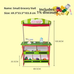 Children Wooden Kitchen Playset with Fruit and Vegetable Market Stand