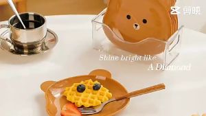 จานหมี ชุดจานหมี 8ชิ้น จานใส่อขนม จานอาหารว่าง จานพลาสติก พร้อมกล่องเก็บ จาน