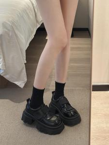 XUJIA | Black Genuine Leather British Style Chunky Heel Spring Autumn New Shoes