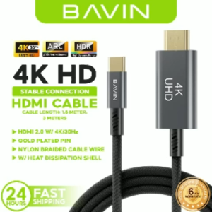 BAVIN HD26 4K USB-C to HDMI High-Speed Adapter Cable Plug & Play Converter for TVs / Laptops /Tablets & Smartphones
