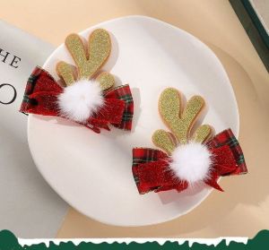 【♡Lovely girls house♡】Christmas Headwear Red Deer Horn Hair Clip Elk Christmas Tree Clip Hair Ornaments Children Dress Accessories