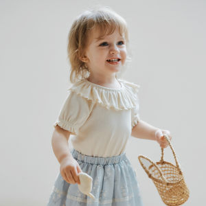 OAK FAMILY | Baby Girls Modal Cotton Short Sleeve T-shirt Doll Collar Summer New Arrival Breathable Comfortable Pure Color Spring Autumn