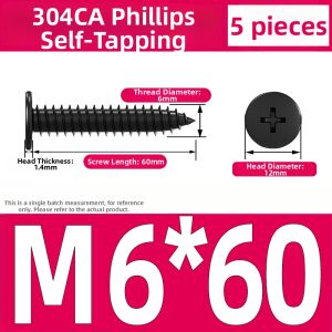 Yi Se Dian Zi | Black Flat Head Cross Self Tapping Screw 304 Stainless Steel M2 M3 M4 M5 M6 Wood Screw for Home Improvement Tools