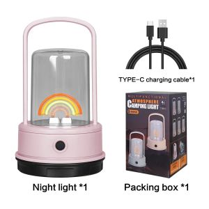 1pc Rechargeable LED Night Light Rainbow Table Lamp & Bedside Decor with 4 Modes USB Atmosphere Lantern for Bedroom Home Decor