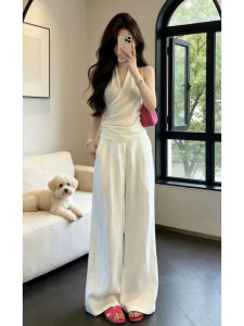 LIRUSHAN | Aesthetic White Sleeveless V-Neck Halter Outfit