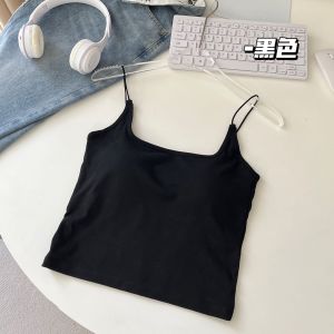 Áo Ba Lỗ Cotton Nguyên Chất Mới Có Đệm Ngực Đa Năng Màu Trơn Gợi Cảm Thiết Kế Tương Phản Chéo Hở Lưng Cho Nữ Mùa Hè 2024