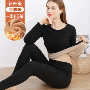 Thickened Fleece Womens Thermal Underwear Set Integrated Heating round Neck High Neck Base Shirt Winter Warm Innerwear