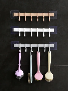 5PCS Wall Corner Strong Adhesive Hook Kitchen Wall Hanging 6 Row Hook Bathroom Corner Seaml Hook