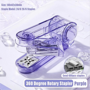 360 Stapler Rotation Transparent Stapler Compatible Effortless Long Paper Stapler 24/6 26/6 Staples