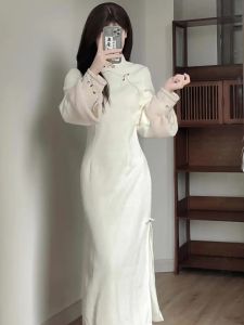 Đầm Chào Hè Bunny Mẫu Cải Tiến Qipao Trung Quốc Dày Ấm