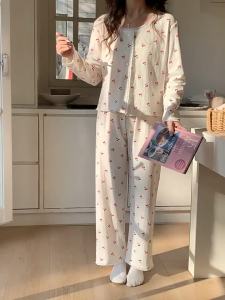 New Womens Spring Autumn Cotton Long Sleeved Pijama Korean Version Sweet Ins Style Nightie Two Piece Set Home Suit Set Can Be Worn Outside