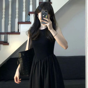 French Hepburn Style Black Sleeveless Dress Womens Summer New Fashion Beautiful Vest Skirt High Waist Commute Elegant Lady