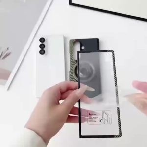 szhaiyu | Colorful Carbon Fiber Texture Phone Case For Samsung Galaxy Z Fold 8 7 6 5 4 Ultra With Front Tempered Glass Film Kickstand