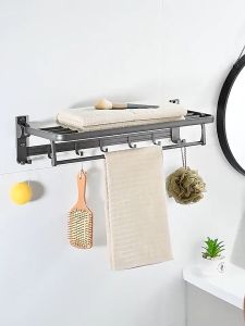 [OKLIFE. SG]No Drilling Bathroom Accessories/No Drilling Premium Grey Towel Rack Toilet Rack Bathroom Storage Wall Mounting