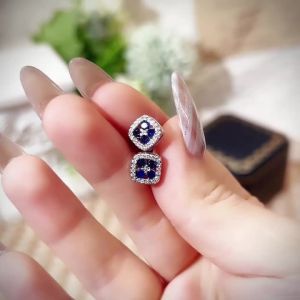 Huitan Chic Square Stud Earrings for Women Bling Bling Blue/White Cubic Zirconia Ear Accessories Simple Stylish Party Jewelry