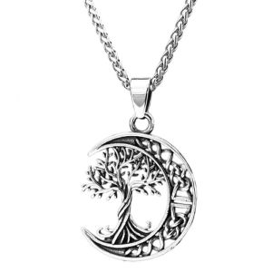 Nordic Viking Cosmic God Celtic Knot Moon Necklace Hip Hop Trendy Mens Retro Titanium Steel Life Tree Pendant Necklace