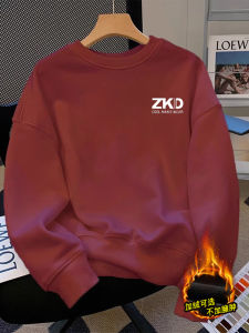 High-End Red Fleece-Lined Thickened Casual Sportswear Hoodie Mens Fashion Brand New 2025 Style Business Casual round Neck Sweatshirt