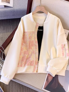 WANGGONGZHU | Retro Print Casual Baseball Jacket Women Spring Autumn New Small Design Slimming Jacket Top Princess Style Loose Fit Embroidered Zipper Pocket
