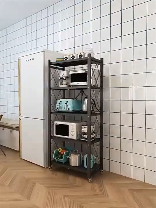 Foldable kitchen storage rack free installation movable