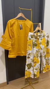 ●ECLAIRE● 0IS Setelan Celana Kulot Lebaran fashion Muslim Idul Fitri Idul Adha floral flower bunga kasual Casual Formal Kuning