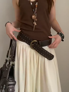 BGS-592 Ikat Pinggang Kulit Pu motif Vintage Belt Bulat Bulat Belt Kekinian And Trendy