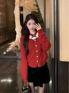 Christmas Lace Collar Knitted Sweater Womens Autumn Winter New Year Design Soft Spring Early Spring Fashion Korean Style Regular Fit