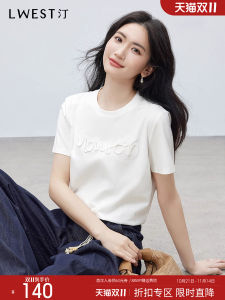 เสื้อยืดคอกลมแขนสั้นปักลายตัวอักษร Lwest สำหรับผู้หญิง ทรงหลวม สวมใส่สบาย ระบายอากาศได้ดี ฤดูร้อน 2025